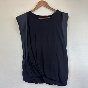 KAYLEE TANKUS Black Silk Top Blouse Sleeveless Tank Assymetrical‎ Loose Small
